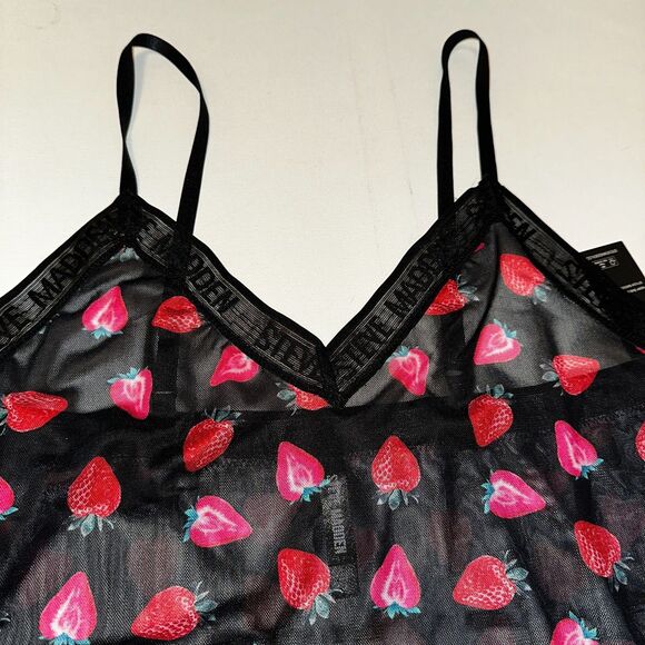 Steve Madden Other - NWT Steve Madden Cami Pajama Top M Black‎ Lace Mesh Red Strawberry Sleeveless